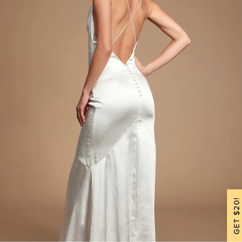 Aisle White Satin Cowl Neck Maxi Dress